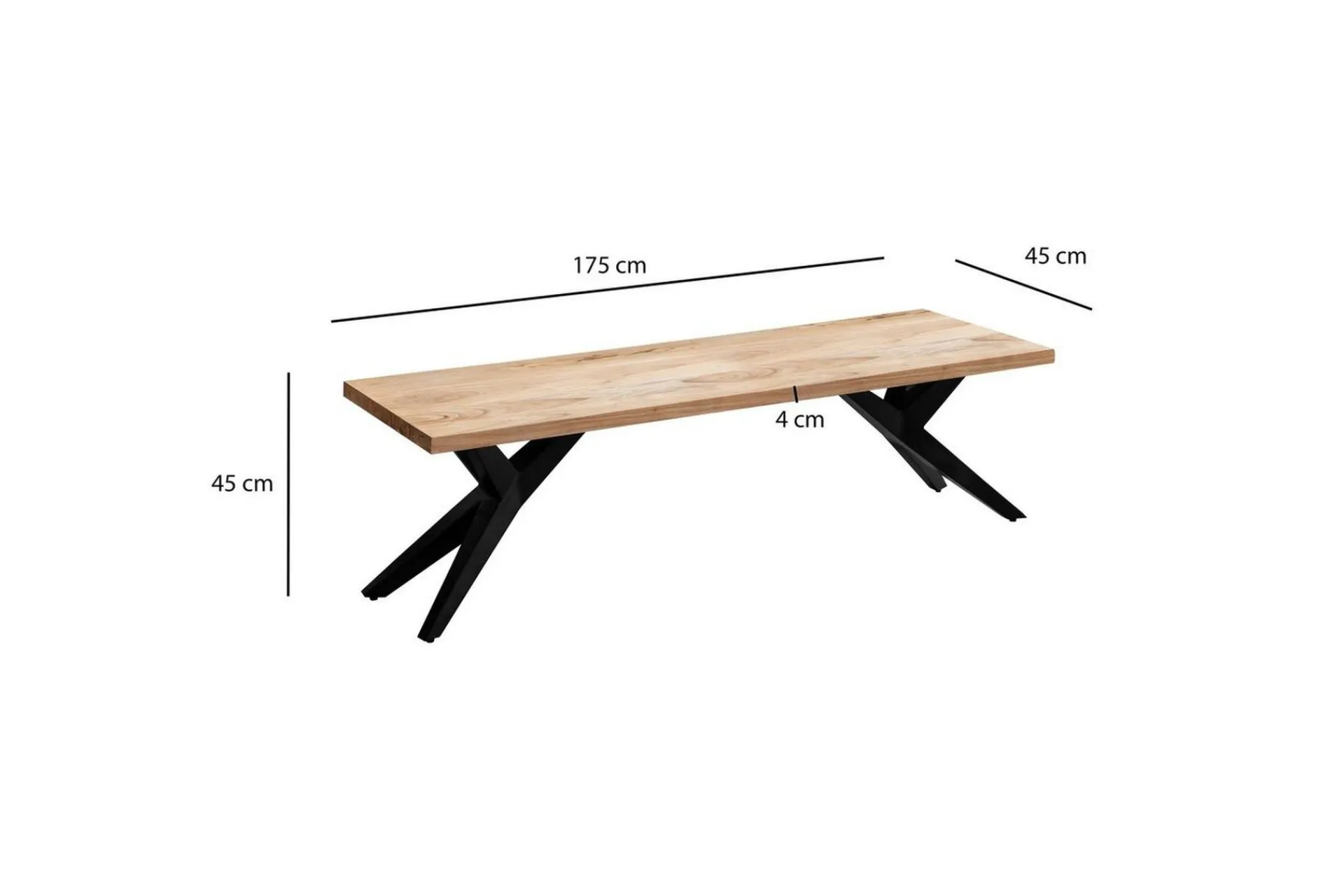 Wohnling Spisestuebenk massivt tre moderne loftstil med metallben 175 cm