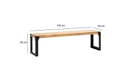 Wohnling Entrebenk|Benk-Spisestuebenk massivt tre industriell stil med metallbein 140 cm Lyse brun,Svart