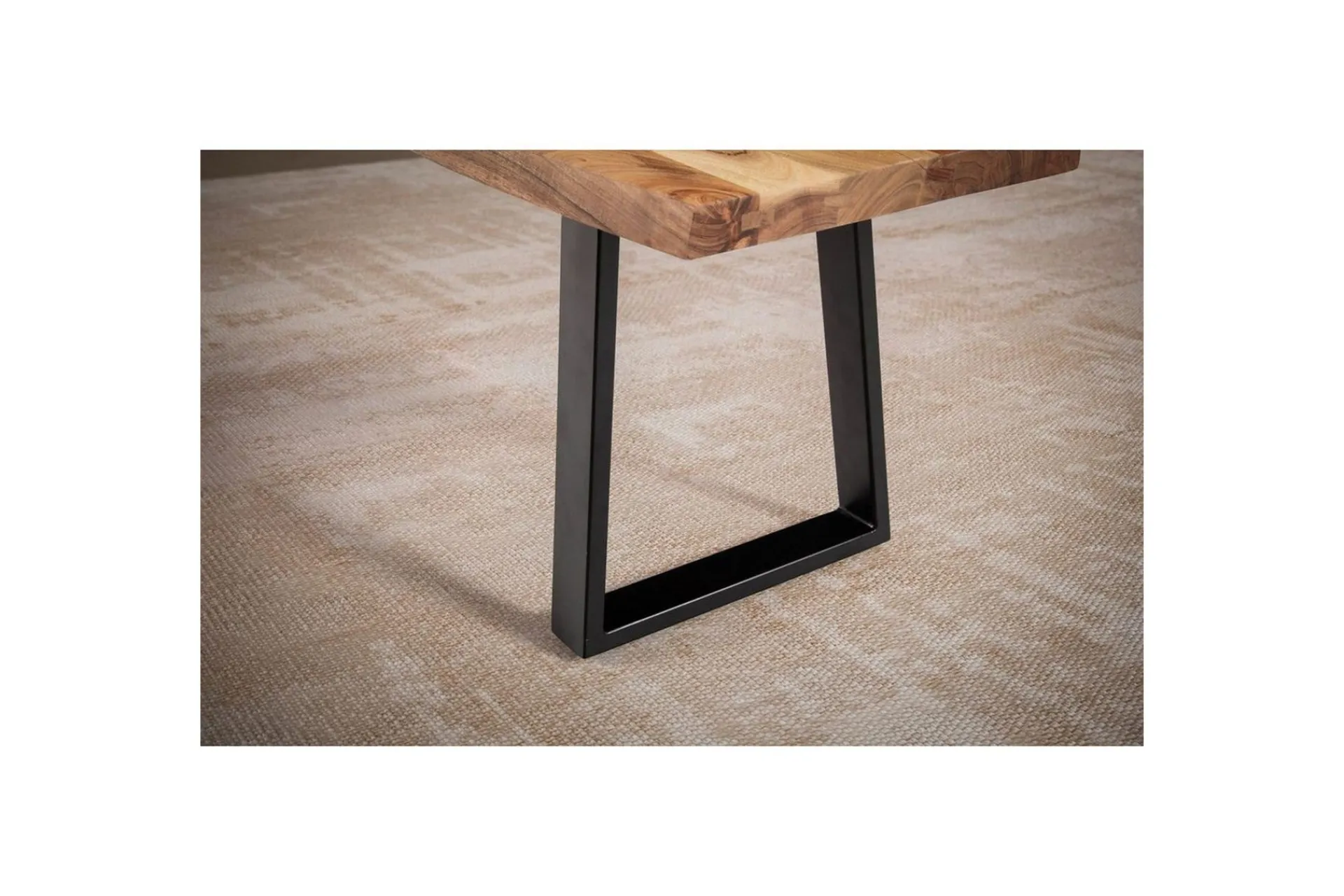 Wohnling Spisestuebenk Massivt tre med metallben trekant landlig stil Svart, Rett, 180 cm