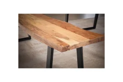 Wohnling Spisestuebenk Massivt tre med metallben trekant landlig stil Svart, Rett, 180 cm