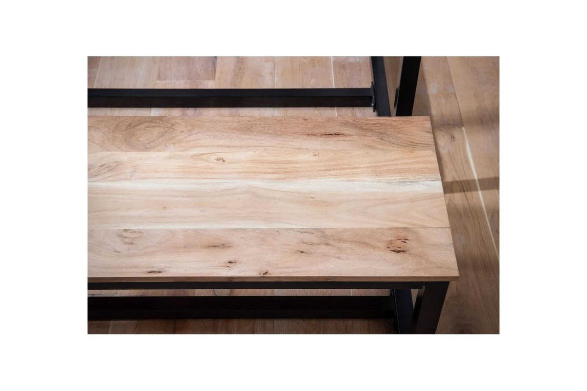 Wohnling Spisestuebenk massivt tre industriell loft stil med metallbein 120 cm