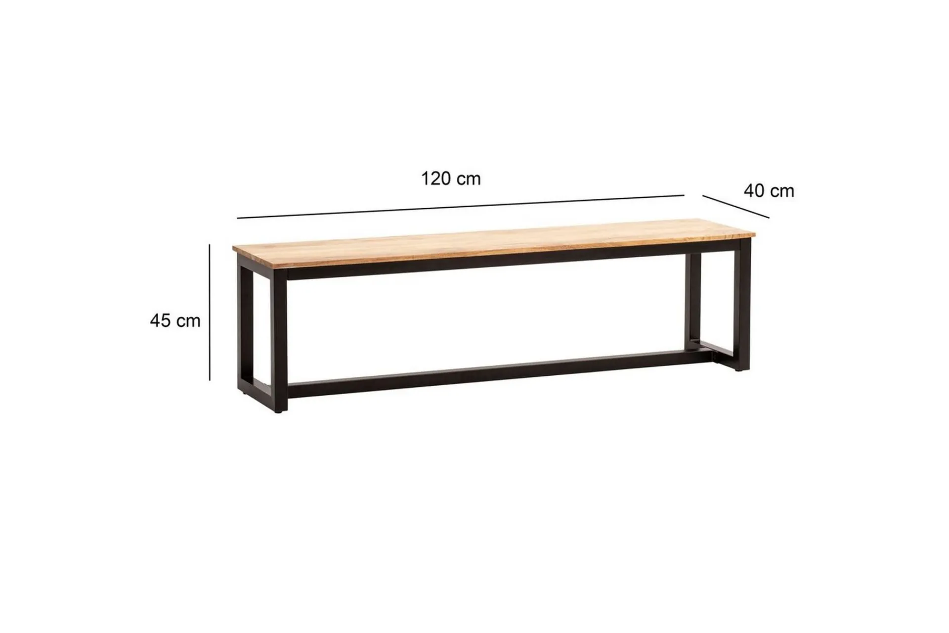 Wohnling Spisestuebenk massivt tre industriell loft stil med metallbein 120 cm