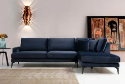 Velour Sofa & Fløyel Sofa|Sofa Med Sjeselong-Stacker Hjørnesofa med Divan Høyre Blå