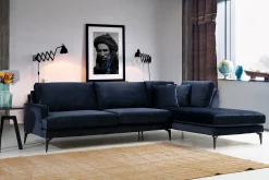Velour Sofa & Fløyel Sofa|Sofa Med Sjeselong-Stacker Hjørnesofa med Divan Høyre Blå