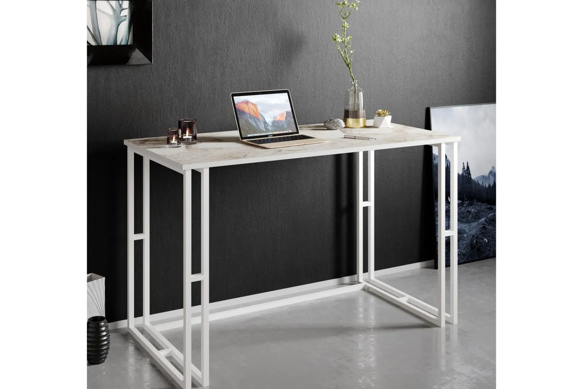 Kontorbord-Stodene Skrivebord 120 cm Marmormønster Hvit
