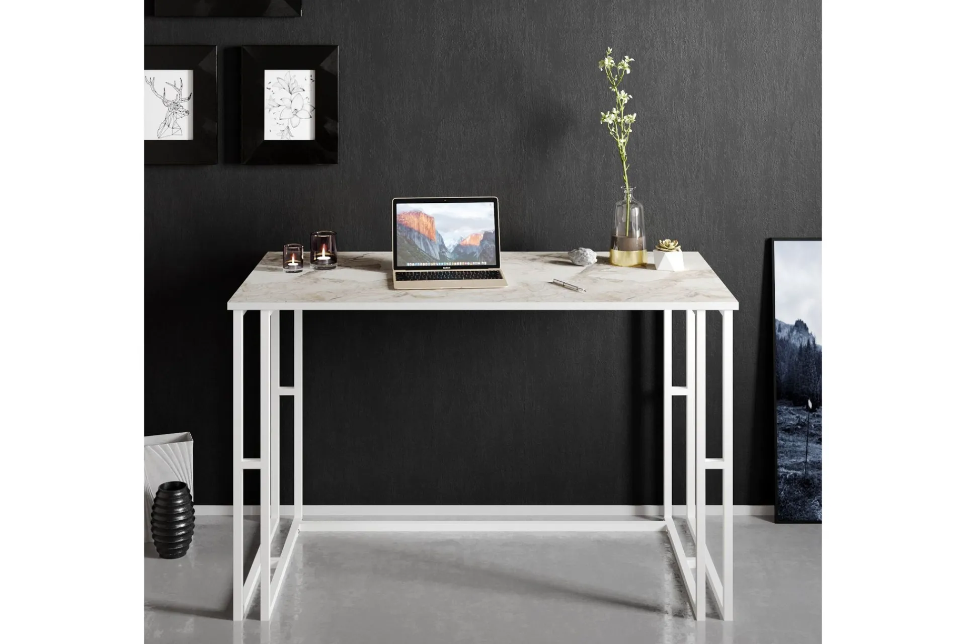 Kontorbord-Stodene Skrivebord 120 cm Marmormønster Hvit