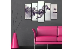 Stort lerretsbilde i 5 deler 105x70 cm - Dynamisk hest i bevegelse med fragmentert struktur