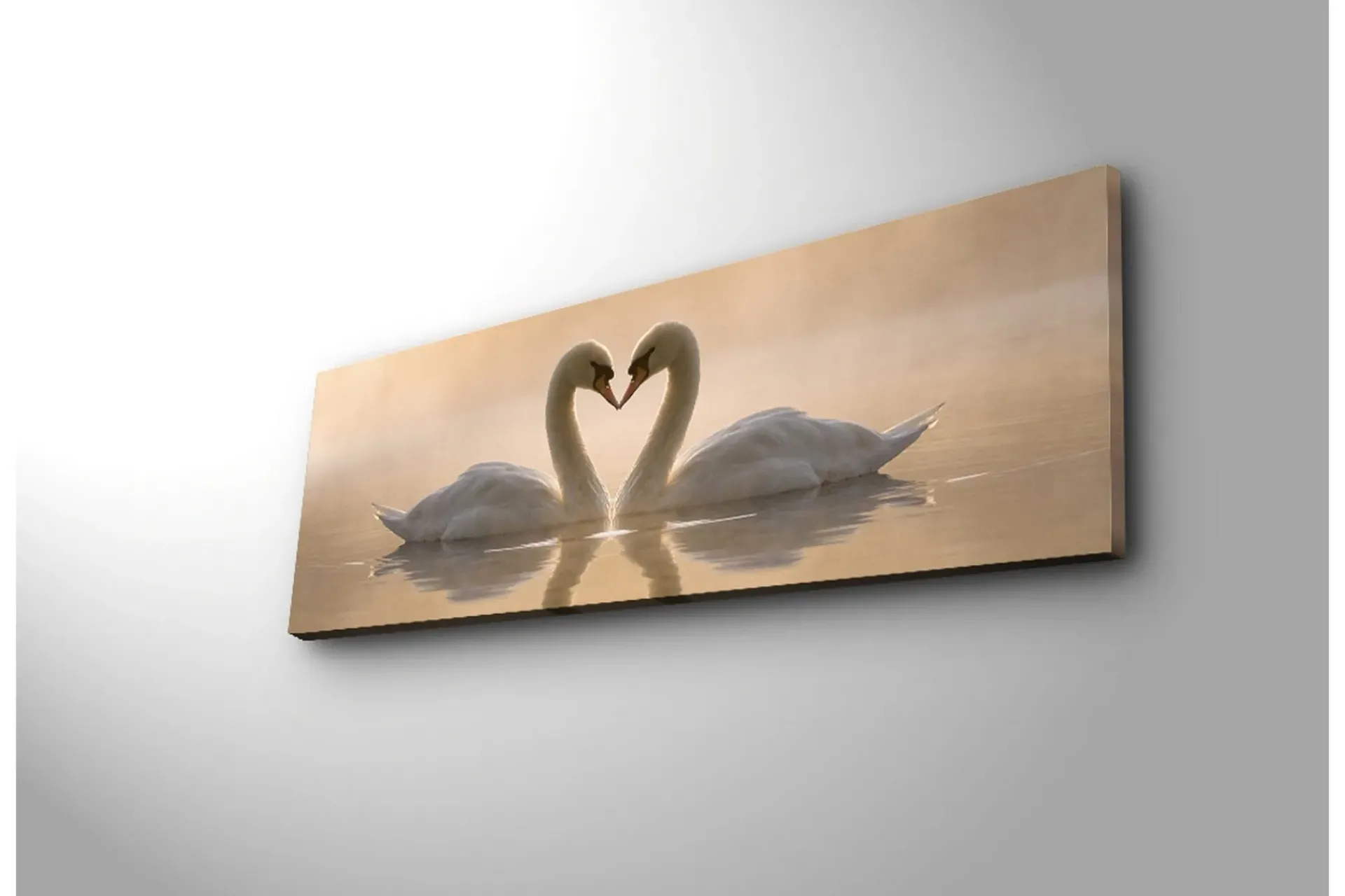 Lerretsbilder|Lerretsbilder-Stort lerretsbilde 90x30 cm - To svaner som danner et hjerte med halsen Flerfärgad