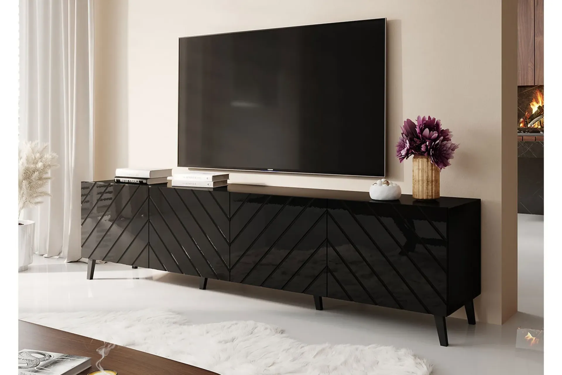 Scandinavian Choice Tv-Benk & Mediabenk-Strontian Tv-skåp 200 cm Black Svart
