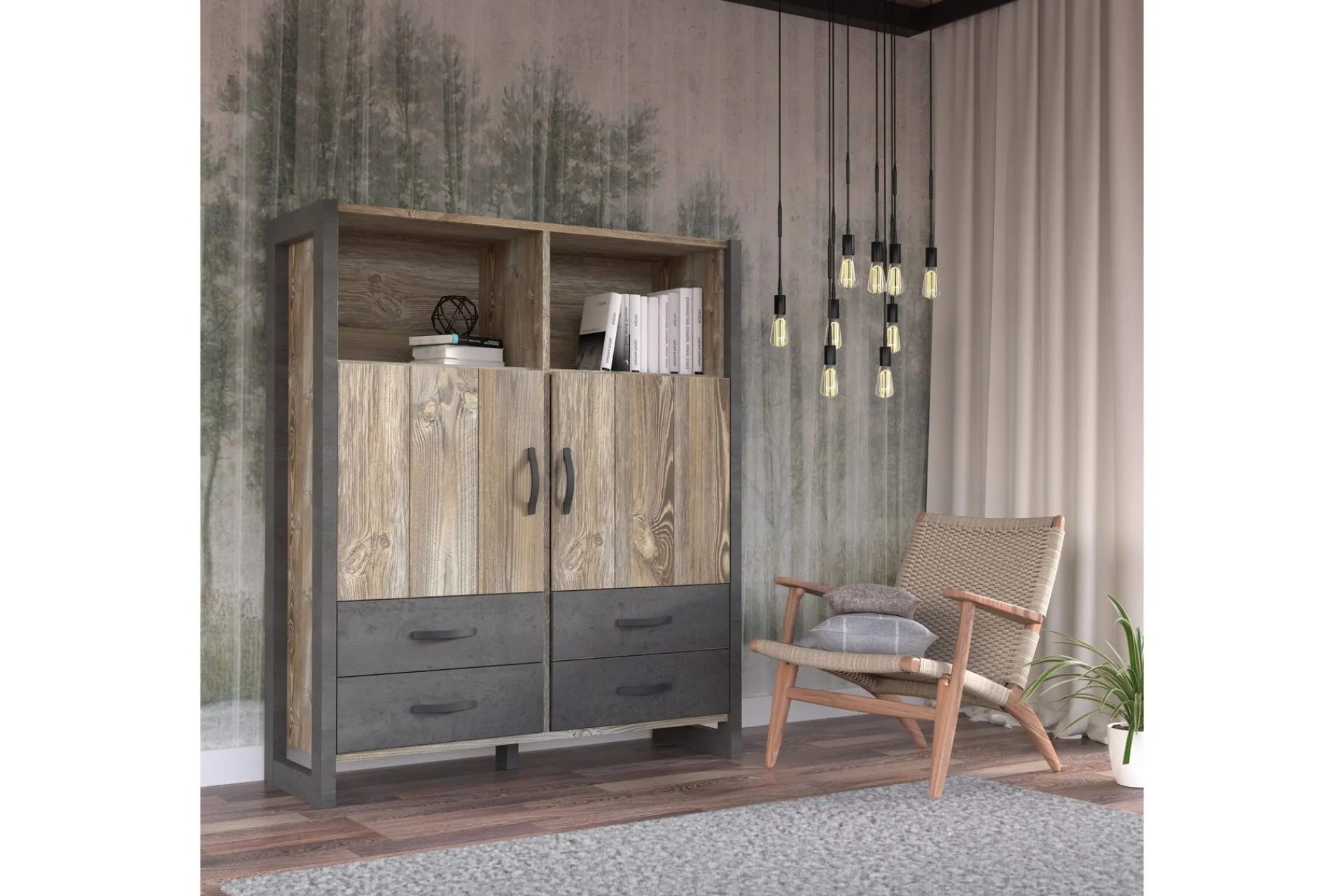 Oppbevaringsskap|Skap-Strumica Highboard 44x130 cm Brun/Grå