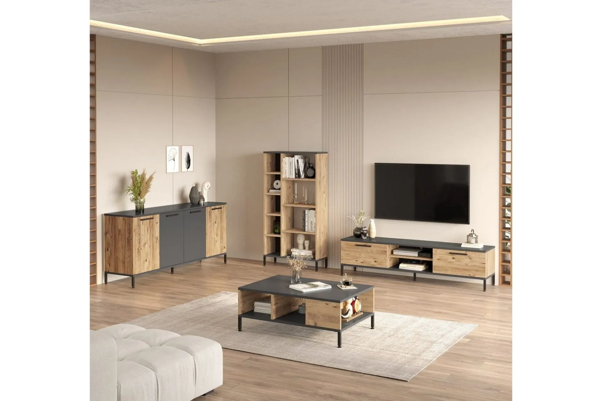 Stuemøbelsett Zephral Atlantic Pine / Antrasitt