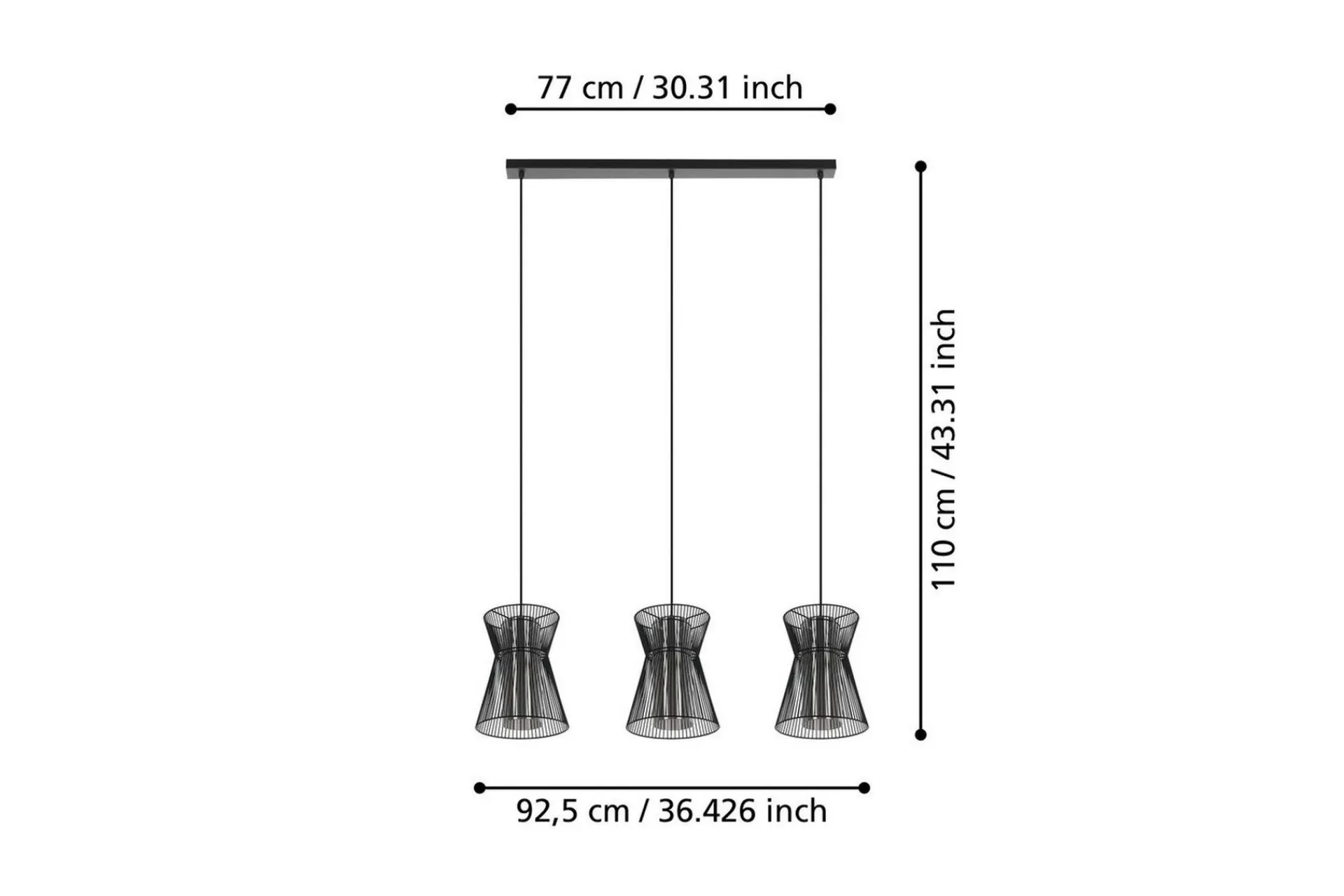 Eglo Kjøkkenlampe-Takpendel Maseta med 3 Lamper -Transparent Svart