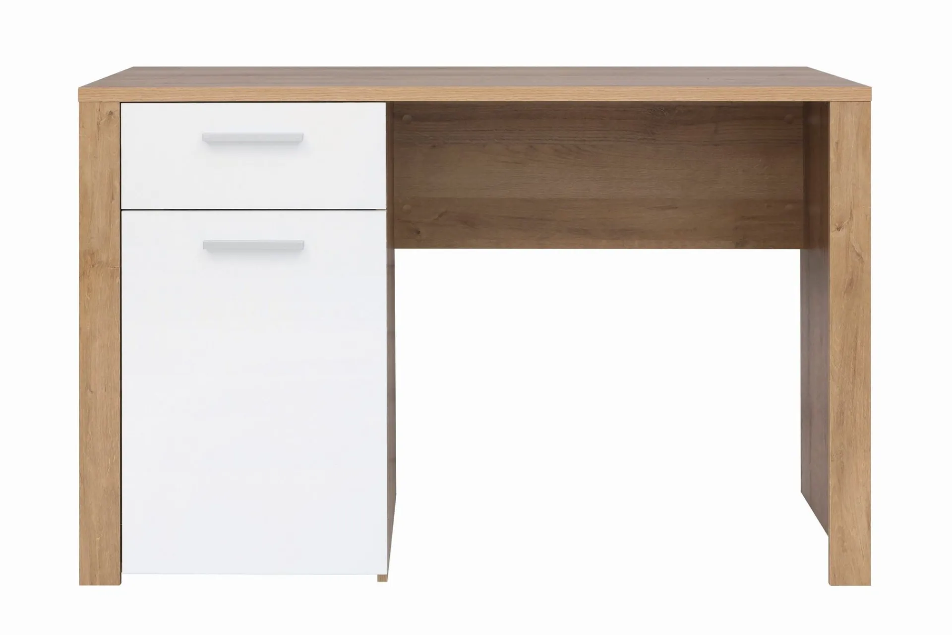 Kontorbord-Tarka Databord 120 cm med Oppbevaring Lås + Skap Hvit,Tre/Natur