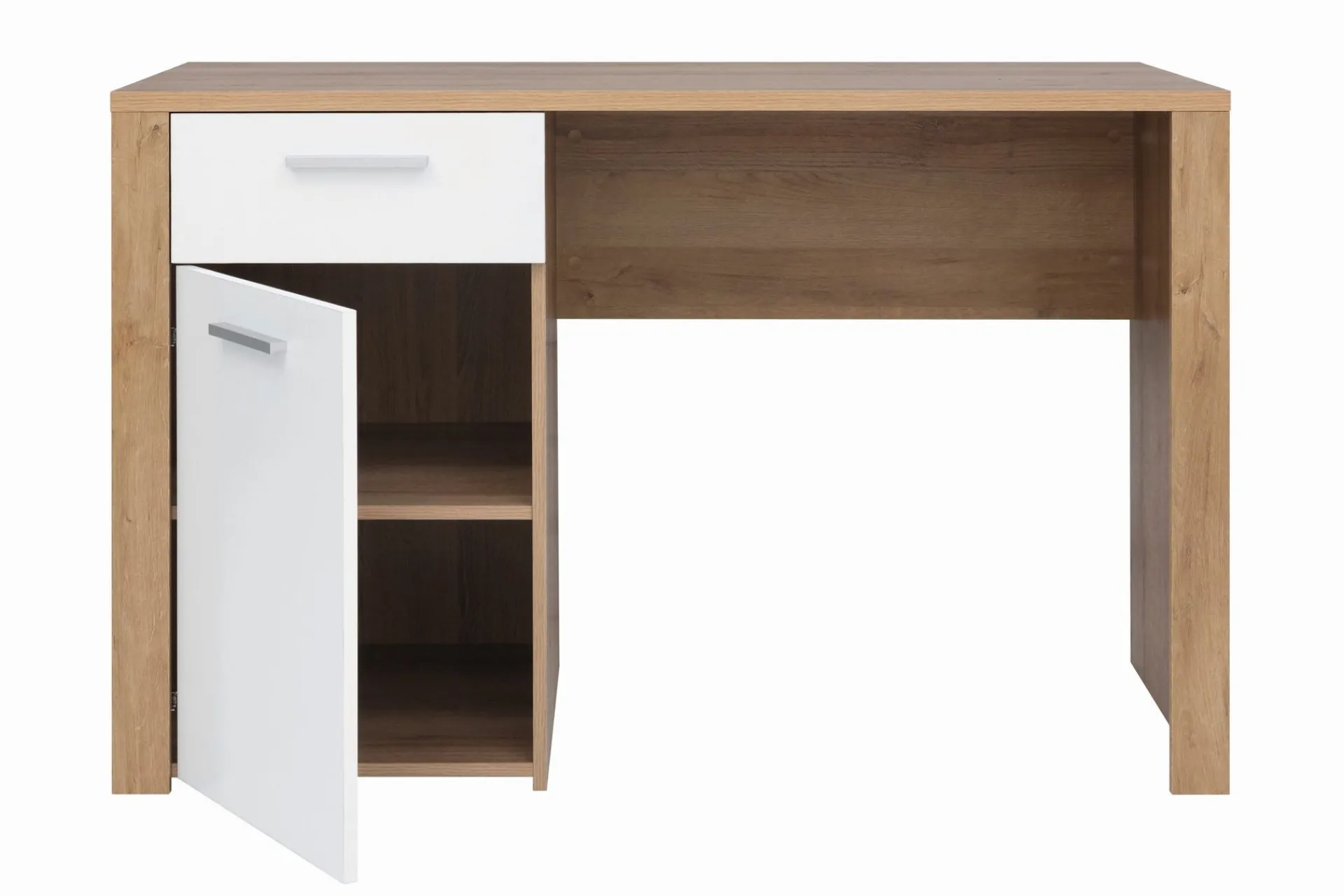 Kontorbord-Tarka Databord 120 cm med Oppbevaring Lås + Skap Hvit,Tre/Natur