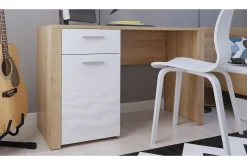 Kontorbord-Tarka Databord 120 cm med Oppbevaring Lås + Skap Hvit,Tre/Natur