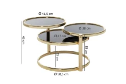 Wohnling Sofabord-Tarwater Sofabord 58 cm med Oppbevaringshyller Rundt Svart,Gull