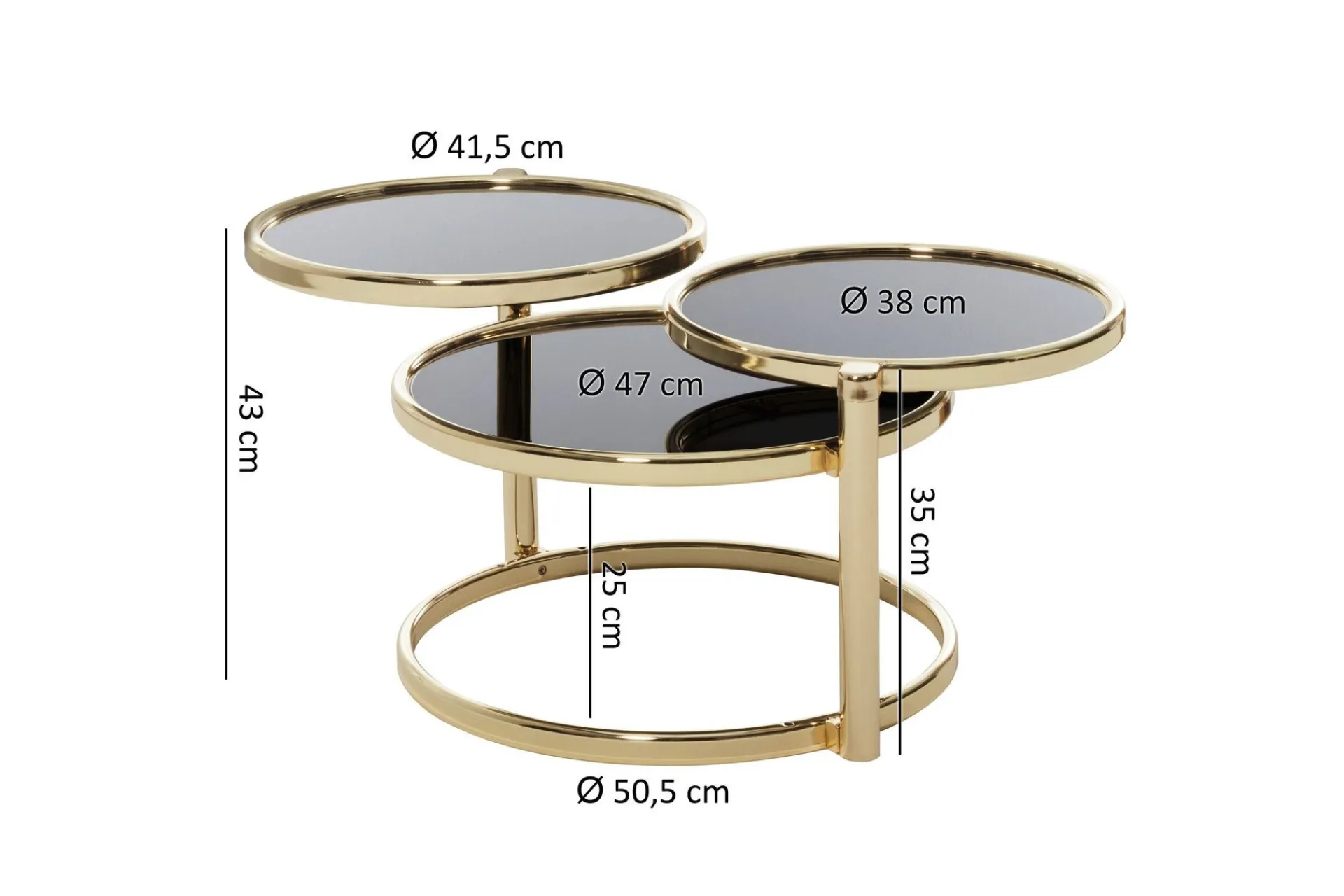 Wohnling Sofabord-Tarwater Sofabord 58 cm med Oppbevaringshyller Rundt Svart,Gull