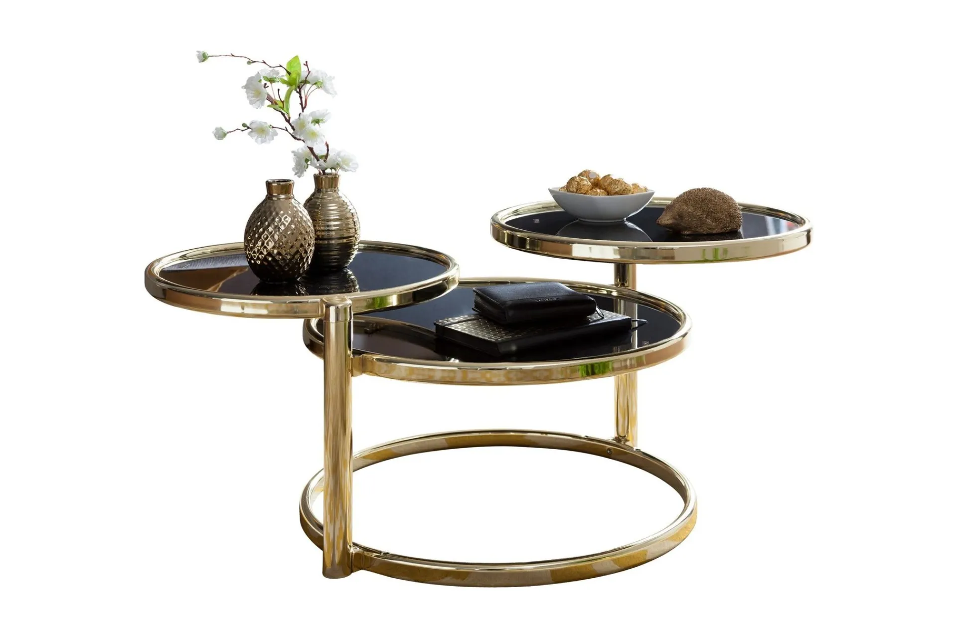 Wohnling Sofabord-Tarwater Sofabord 58 cm med Oppbevaringshyller Rundt Svart,Gull