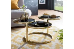 Wohnling Sofabord-Tarwater Sofabord 58 cm med Oppbevaringshyller Rundt Svart,Gull