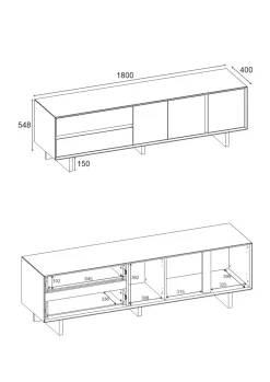 Tv-Benk & Mediabenk-Tavon TV-benk 180x55x45 cm Naturlig eik