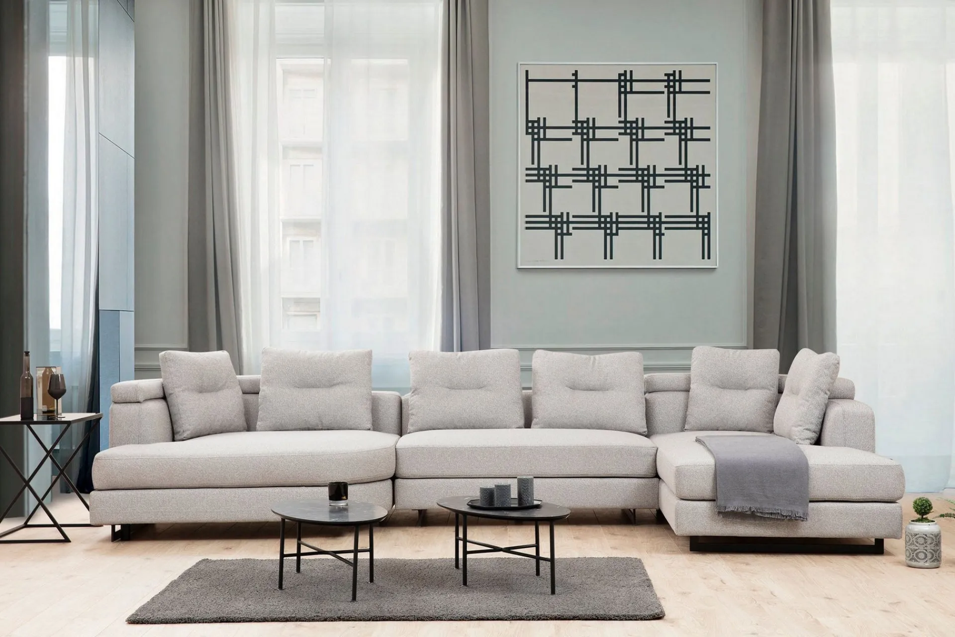 Sofa Med Sjeselong-Tekawa Sofa m. Divan 4-seters Lysegrå