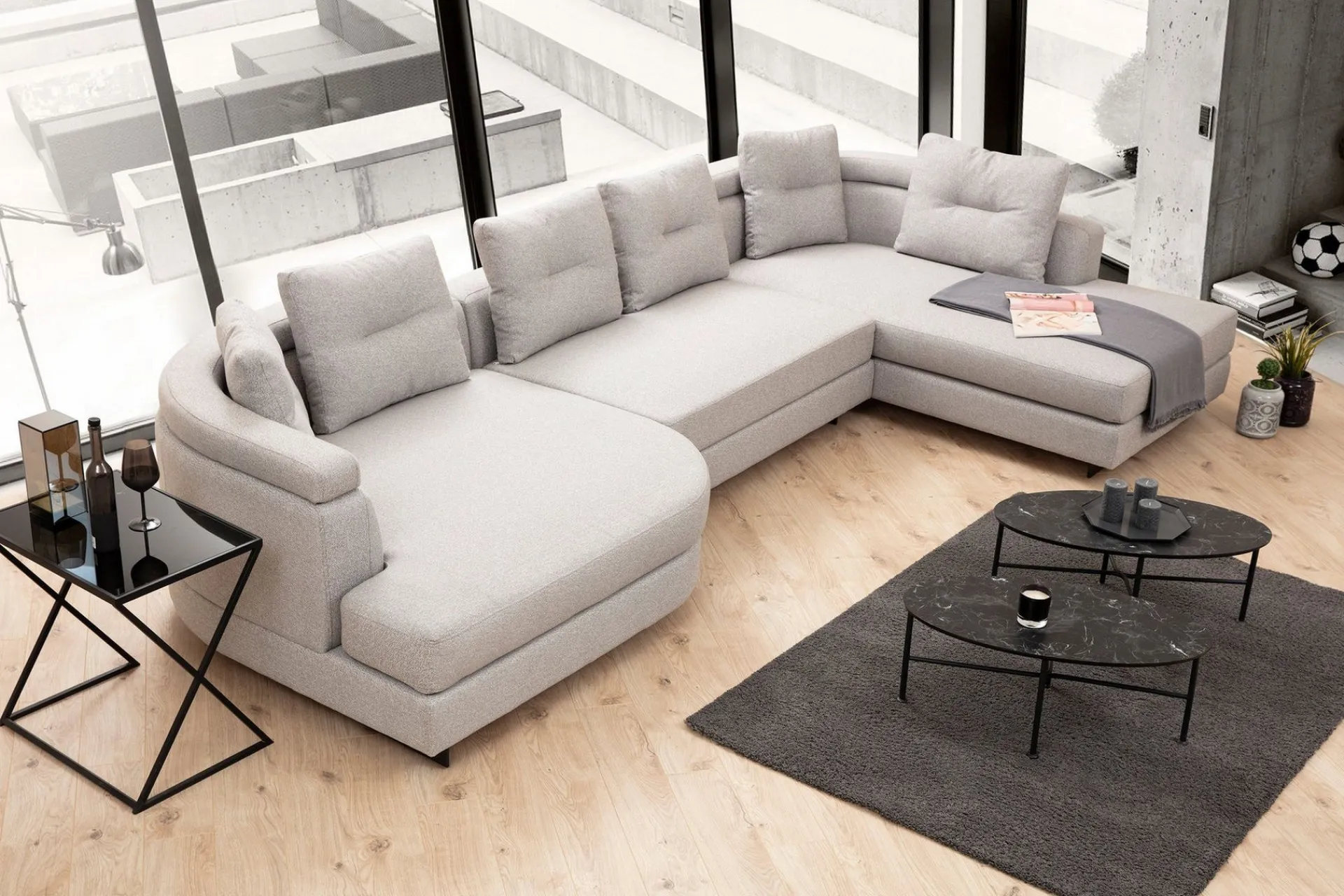 Sofa Med Sjeselong-Tekawa Sofa m. Divan 4-seters Lysegrå