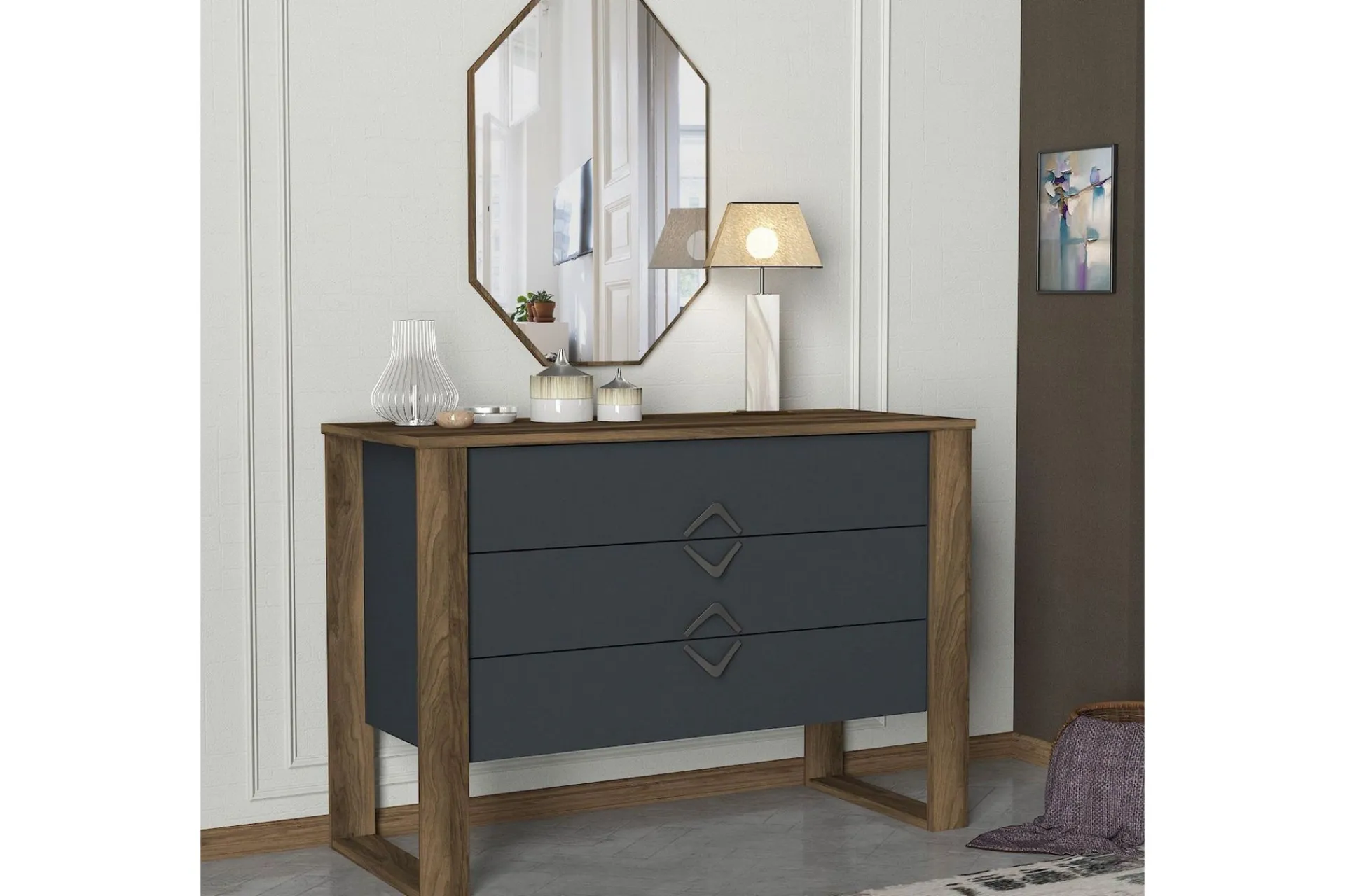 Kommode|Gangoppbevaring-Tera Home Kommode + Speil Brun,Grey