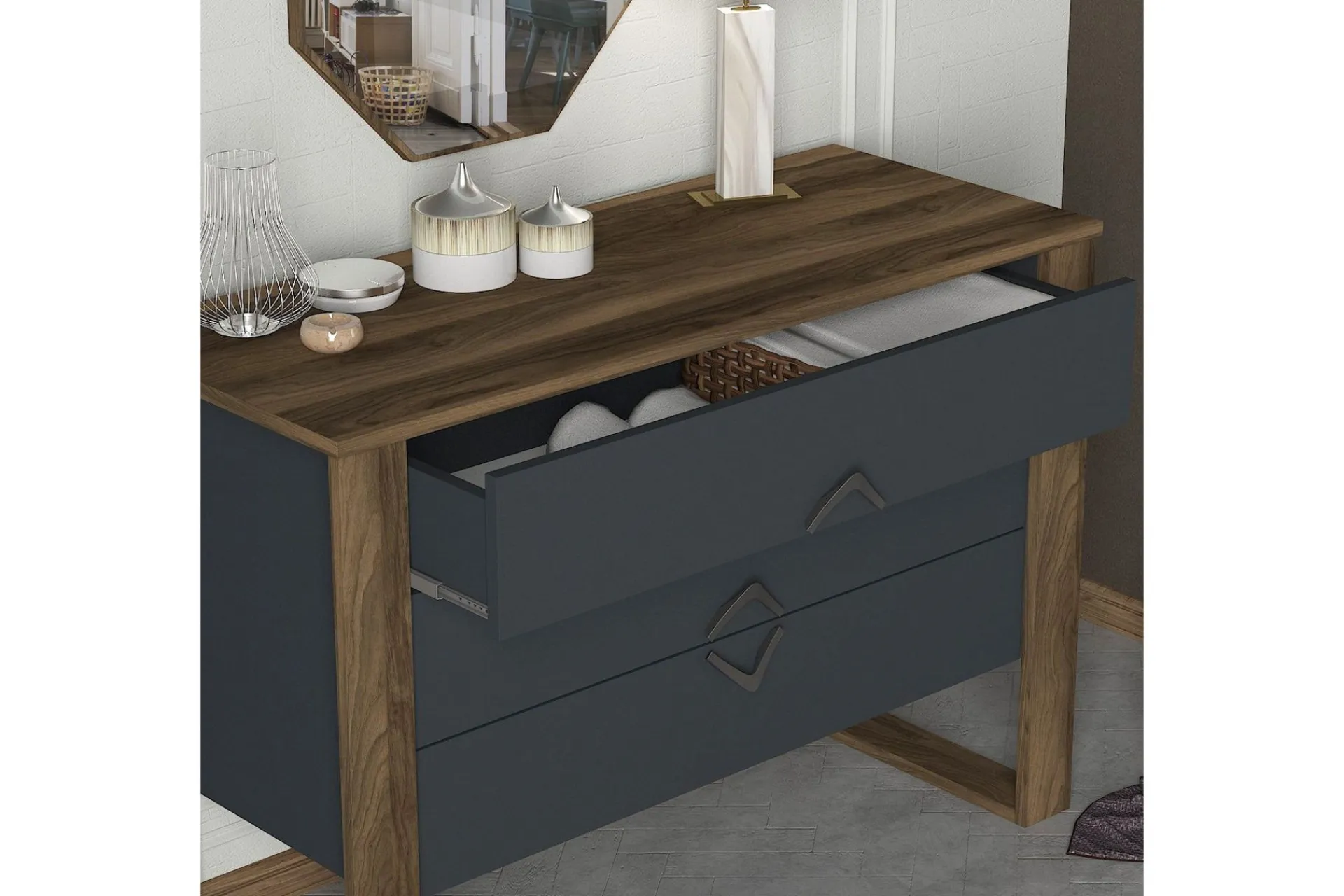 Kommode|Gangoppbevaring-Tera Home Kommode + Speil Brun,Grey
