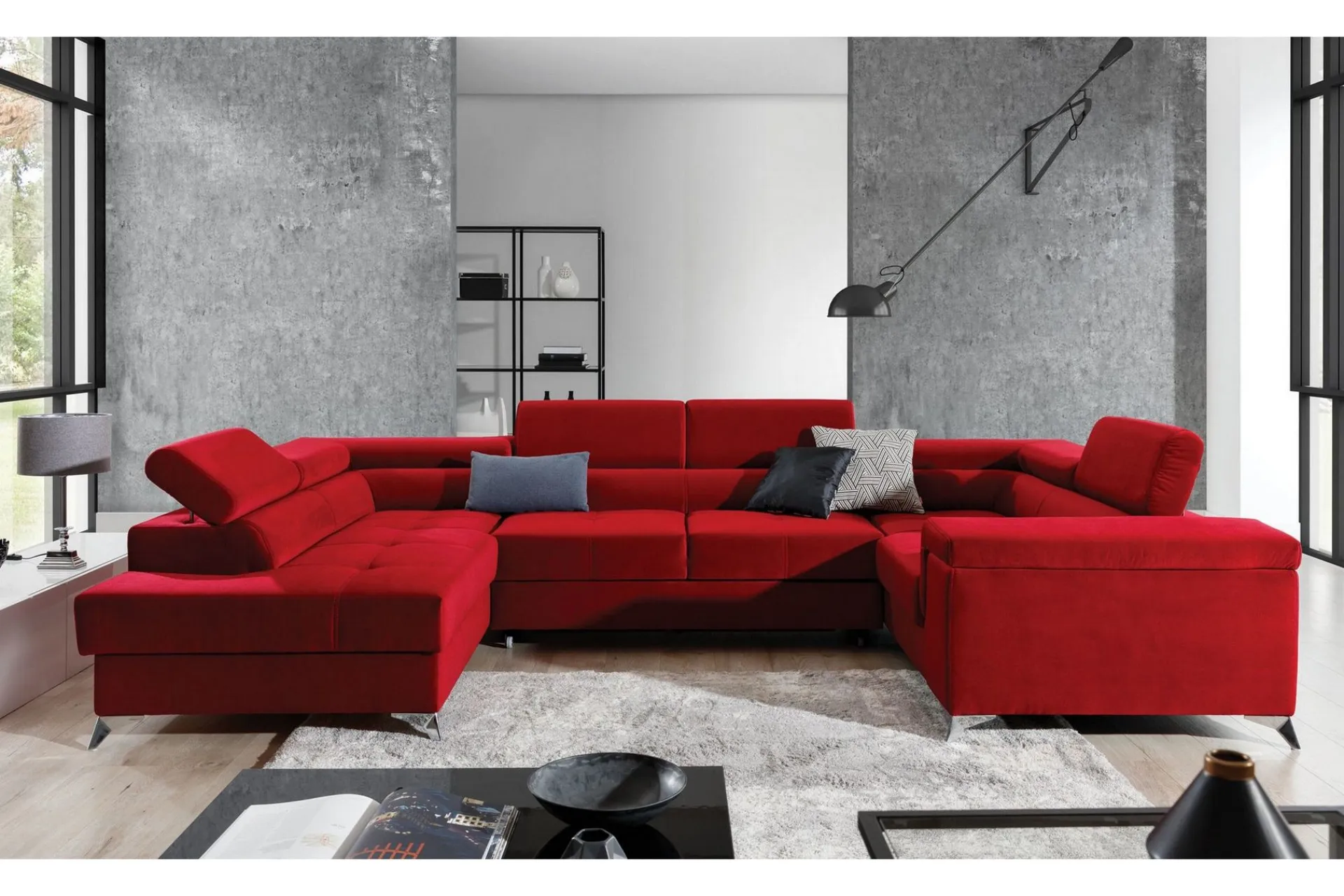 Velour Sofa & Fløyel Sofa-Theriago Hjørnesovesofa med Divan Venstre Rød