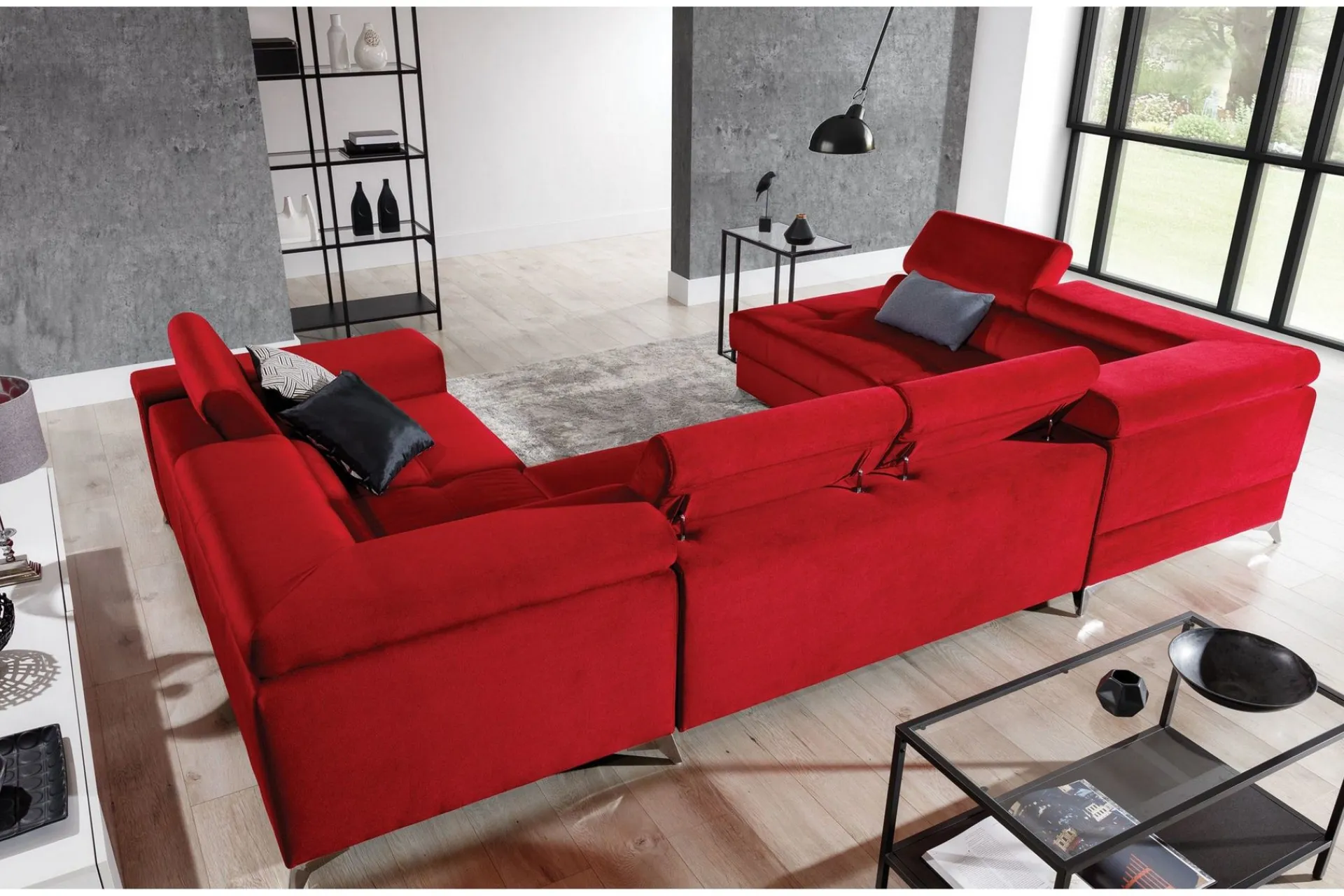 Velour Sofa & Fløyel Sofa-Theriago Hjørnesovesofa med Divan Venstre Rød