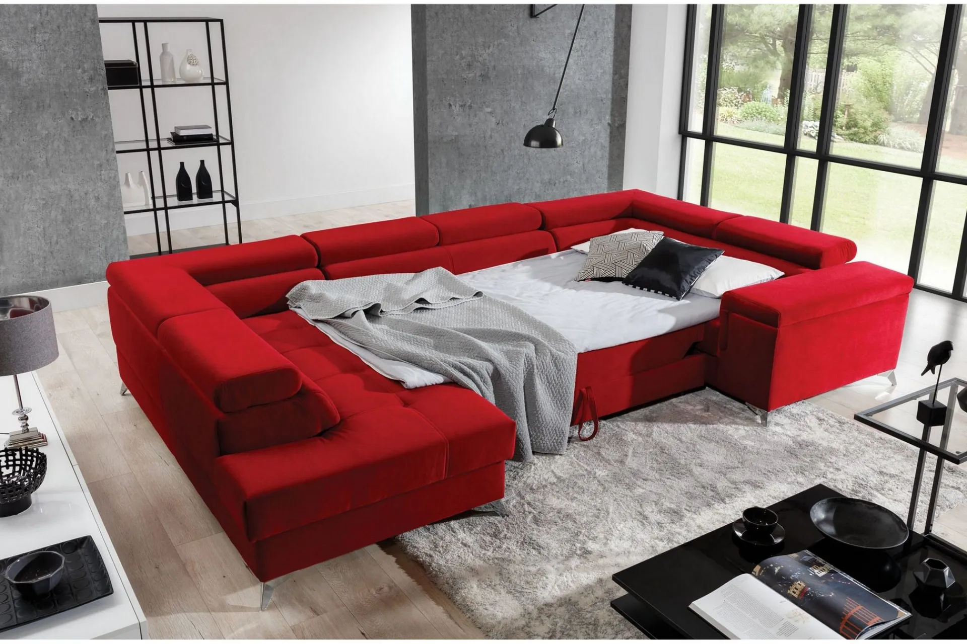Velour Sofa & Fløyel Sofa-Theriago Hjørnesovesofa med Divan Venstre Rød
