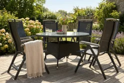 Comfort Garden Spisegrupper Hage-Thor Spisegruppe Ø140+6 Monaco Lyx Posisjonsstoler Svart,Grey