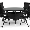 Comfort Garden Thor utendørs rund spisegruppe 140 cm med 4 Sanna regulerbare stoler