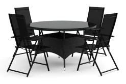 Comfort Garden Thor utendørs rund spisegruppe 140 cm med 4 Sanna regulerbare stoler