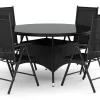 Comfort Garden Thor utendørs rund spisegruppe 140 cm med 4 Monaco Light regulerbare stoler
