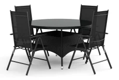 Comfort Garden Thor utendørs rund spisegruppe 140 cm med 4 Monaco Light regulerbare stoler