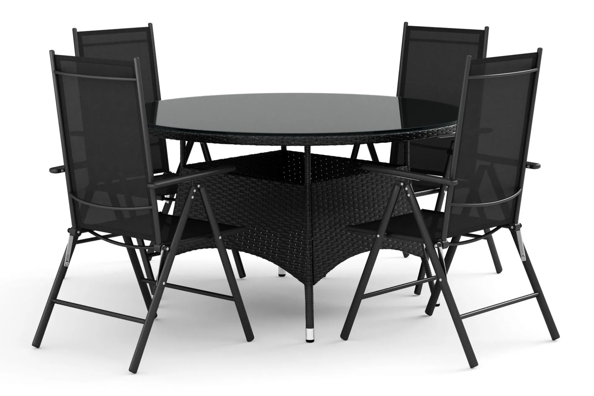 Comfort Garden Thor utendørs rund spisegruppe 140 cm med 4 Monaco Light regulerbare stoler