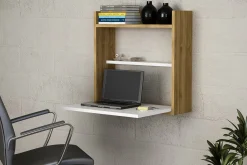 Kontorbord-Toppley Veggskrivebord 60 cm med Oppbevaring Hyller Brun,Hvit