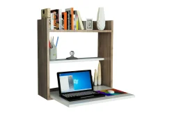 Kontorbord-Toppley Veggskrivebord 60 cm med Oppbevaring Hyller Brun,Hvit