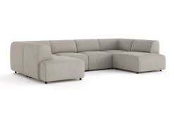 U-Sofa-Torvasen 6-seters sofa med dobbeldivan i stoff Lysegrå