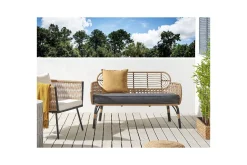 Hagebenk & Hagesofa-Trädgårdsbänk med dyna Beliani Pratello Natural||Beige||Grey||Black Natural,Beige,Grey,Svart