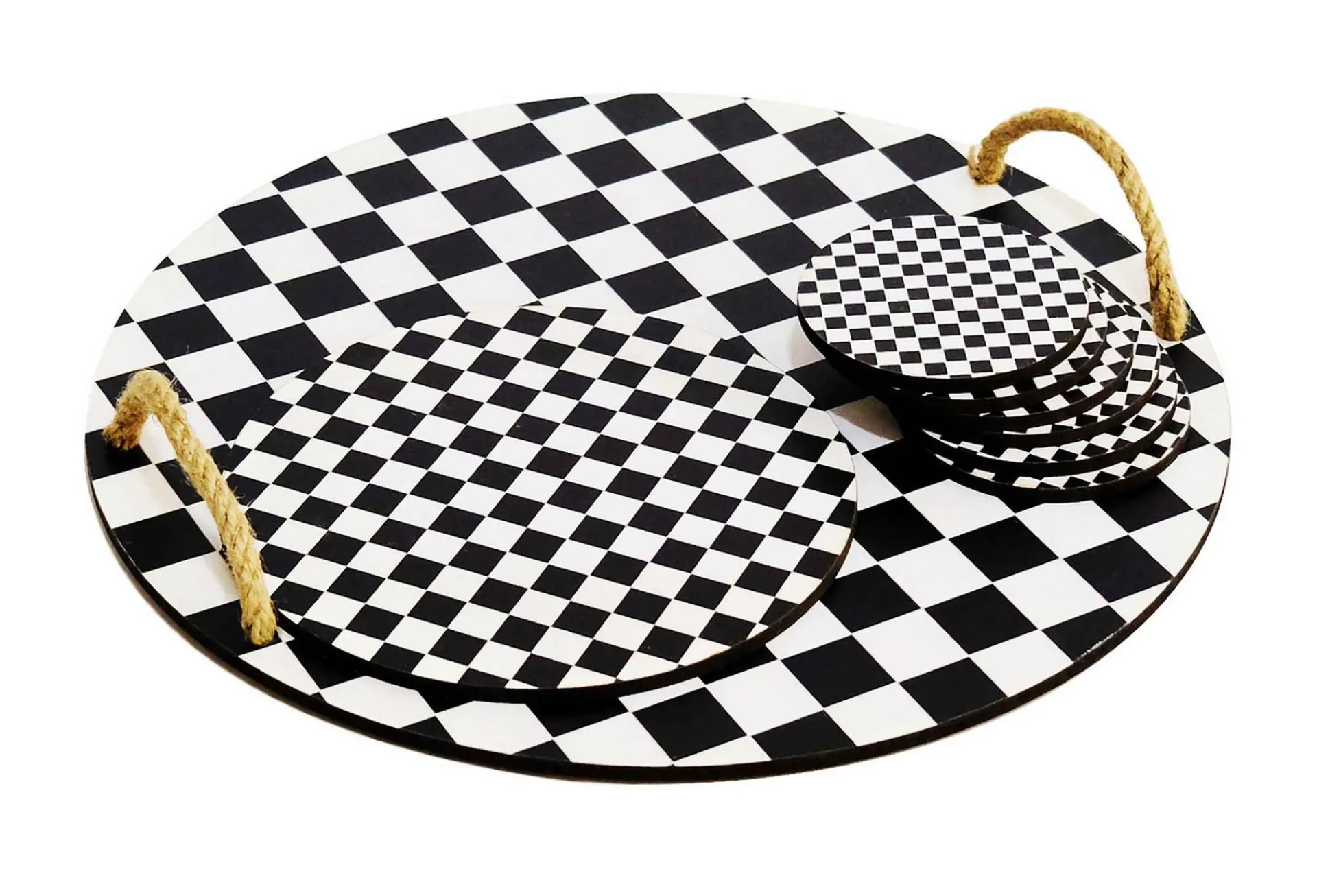Annet Til Servering & Borddekking|Brikker & Tallerkener-Trebrett & Glassunderlegg 8-pk Svart,Hvit