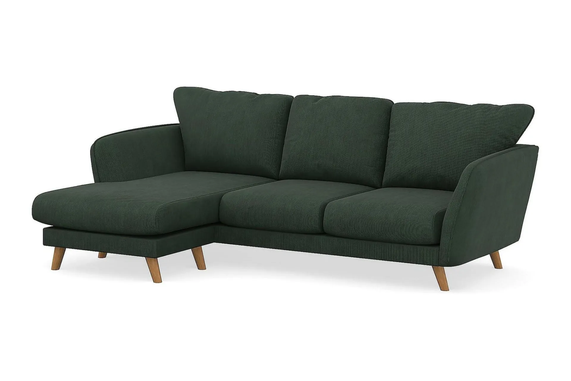 Scandi Days Sofa Med Sjeselong-Trend Lyx 3-seters Venstrevendt L-formet Sjeselongsofa i Manchester Mørkegrønn