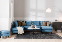 Scandi Days Sofa Med Sjeselong-Trend 4-seters Høyrevendt L-formet Sjeselongsofa i Fløyel Blå