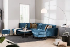 Scandi Days Sofa Med Sjeselong-Trend 4-seters Høyrevendt L-formet Sjeselongsofa i Fløyel Blå