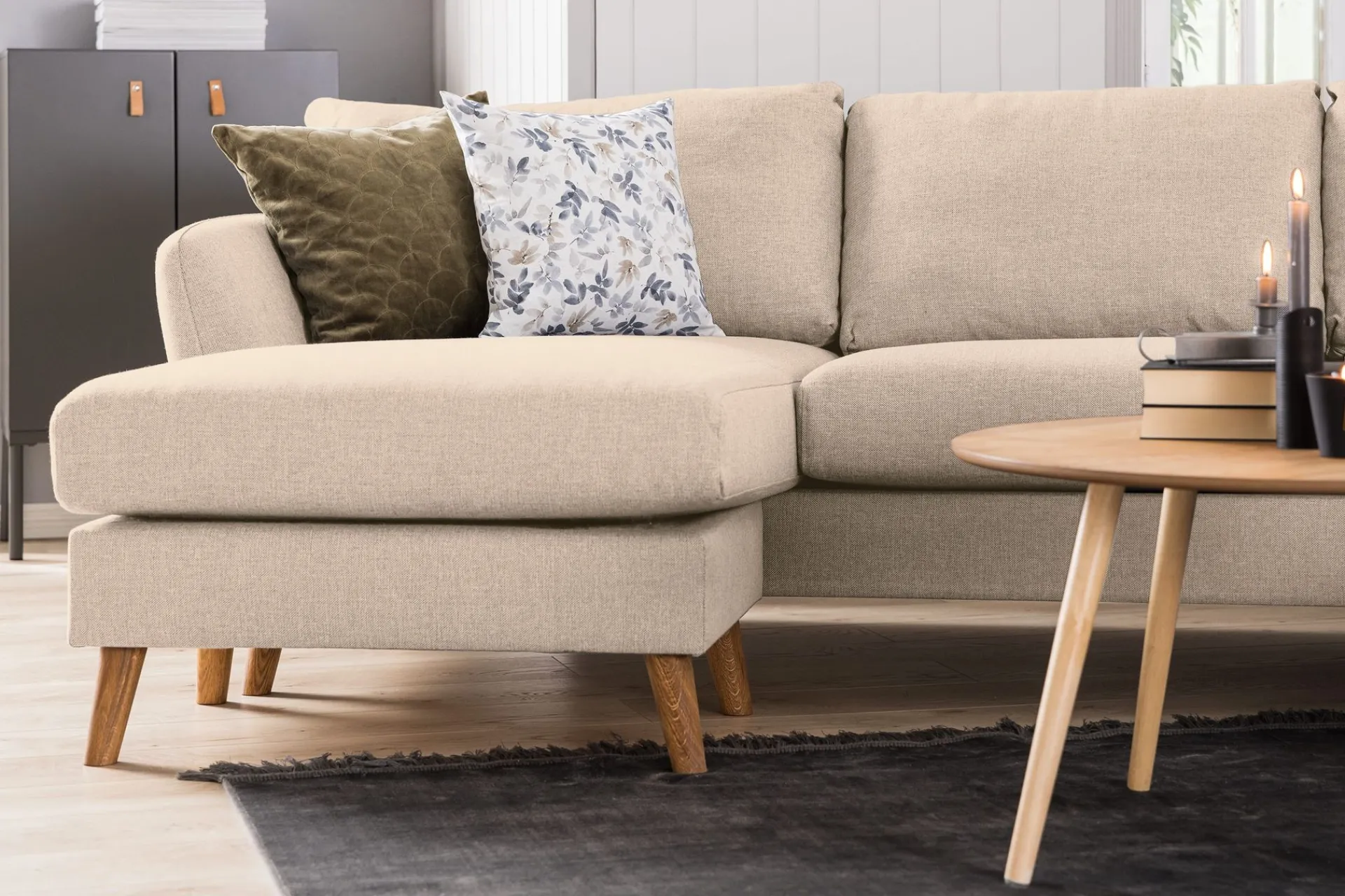 Scandi Days U-Sofa-Trend 4-seters Venstrevendt U-formet Sofa med Divan og Sjeselong i Stoff Beige