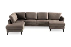 Scandi Days Velour Sofa & Fløyel Sofa|U-Sofa-Trend 4-seters Venstrevendt U-formet Sofa med Divan og Sjeselong i Fløyel Brun
