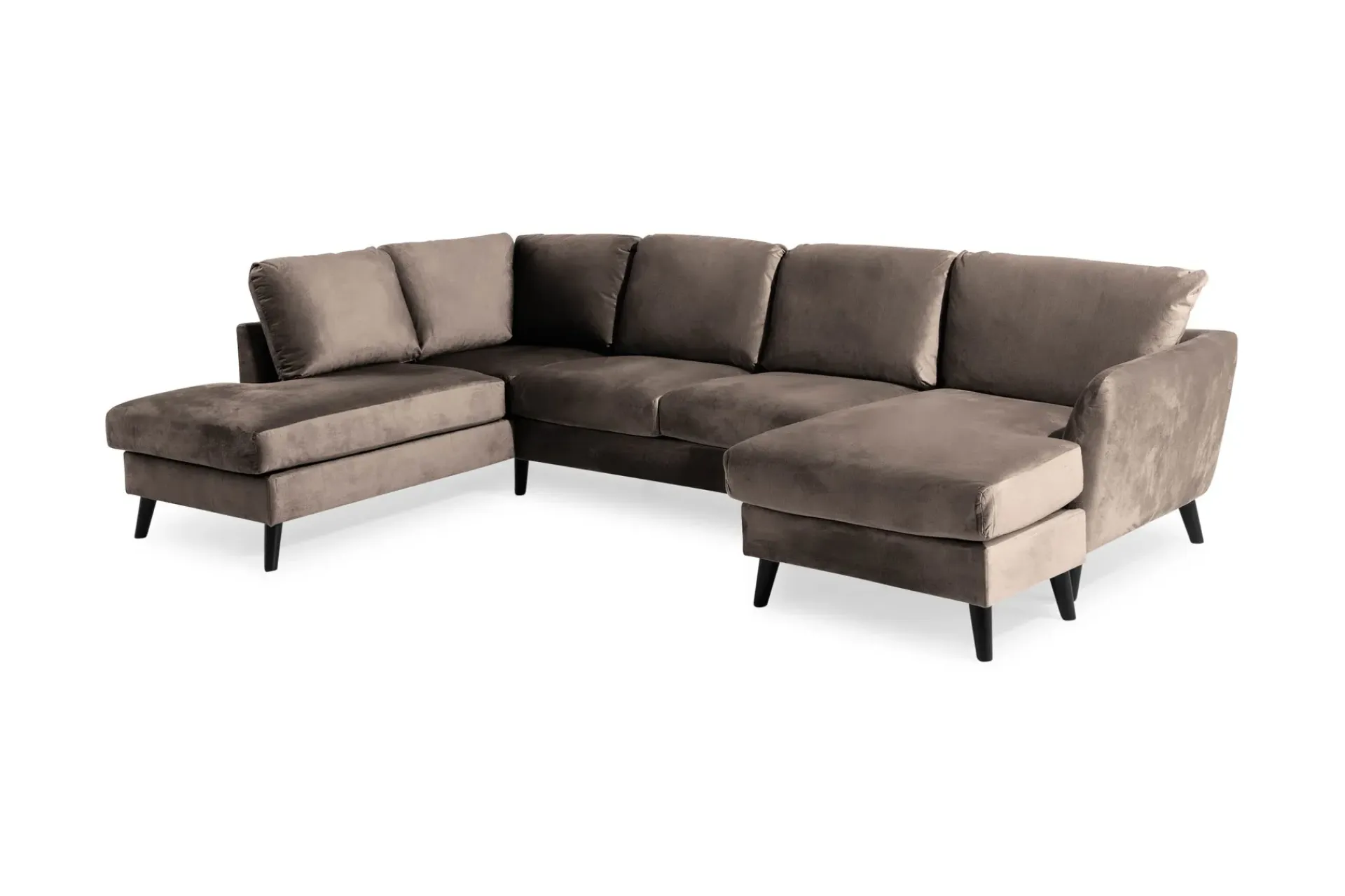 Scandi Days Velour Sofa & Fløyel Sofa|U-Sofa-Trend 4-seters Venstrevendt U-formet Sofa med Divan og Sjeselong i Fløyel Brun