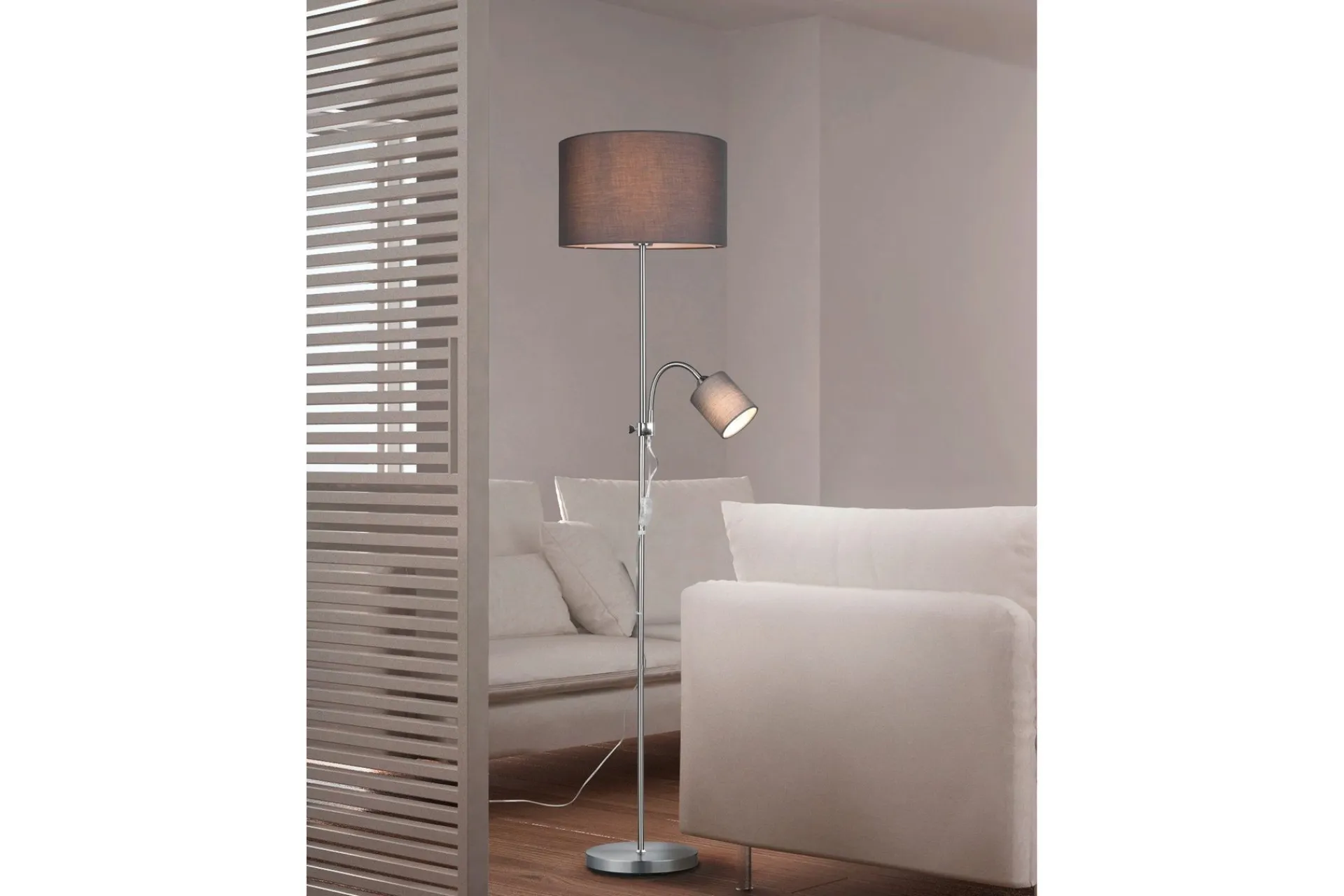 Trio Lighting Owen gulvlampe E27+E14 grå