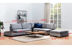 Tulima Sofa med Sjeselong m Krakk Høyre